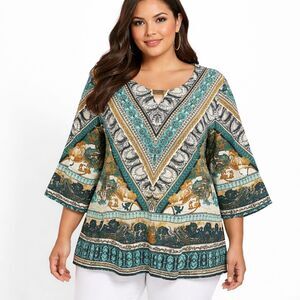 JM Collection Tunic Size 3X Paisley Bell Sleeve
